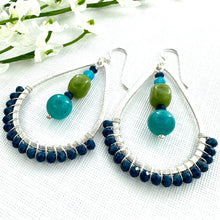 Load image into Gallery viewer, Deep Blue, Teal, and Olive Green Teardrop Earrings