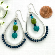 Load image into Gallery viewer, Deep Blue, Teal, and Olive Green Teardrop Earrings