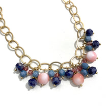 Load image into Gallery viewer, Summer Bloom Cluster Necklace with Blues, Pinks and Matte Gold Chain