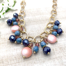 Load image into Gallery viewer, Summer Bloom Cluster Necklace with Blues, Pinks and Matte Gold Chain