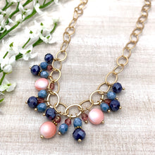 Load image into Gallery viewer, Summer Bloom Cluster Necklace with Blues, Pinks and Matte Gold Chain