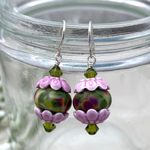 Load image into Gallery viewer, Lilac and Olivine Spring Sterling Silver Earrings