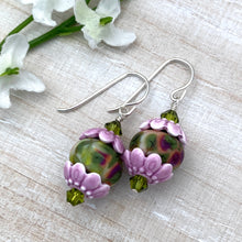 Load image into Gallery viewer, Lilac and Olivine Spring Sterling Silver Earrings