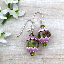 Load image into Gallery viewer, Lilac and Olivine Spring Sterling Silver Earrings