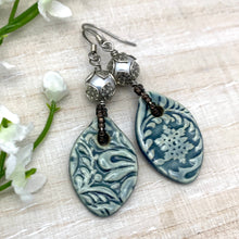 Load image into Gallery viewer, Steel Blue Ceramic Earrings