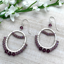 Load image into Gallery viewer, Purple Wire Wrapped Hoop Earrings