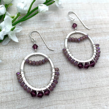 Load image into Gallery viewer, Purple Wire Wrapped Hoop Earrings