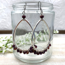 Load image into Gallery viewer, Messy Wire Wrapped Plum Teardrop Earrings