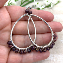Load image into Gallery viewer, Messy Wire Wrapped Plum Teardrop Earrings