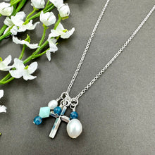 Load image into Gallery viewer, Cross Cluster Necklace with Apatite and Pearls