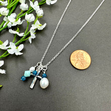 Load image into Gallery viewer, Cross Cluster Necklace with Apatite and Pearls