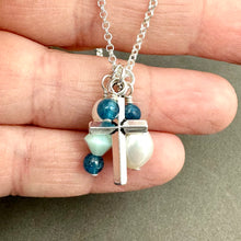 Load image into Gallery viewer, Cross Cluster Necklace with Apatite and Pearls