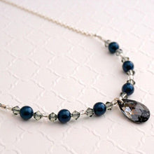 Load image into Gallery viewer, Swarovski Graphite Crystal and Petrol Pearl Necklace
