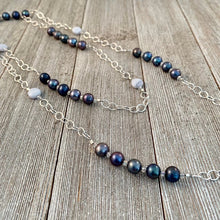 Load image into Gallery viewer, Peacock Freshwater Pearls / Blue Lace Agate / Crystal / Purple Long Chain Necklace