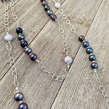 Load image into Gallery viewer, Peacock Freshwater Pearls / Blue Lace Agate / Crystal / Purple Long Chain Necklace