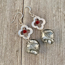 Load image into Gallery viewer, Twisted Czech Glass / Brushed Silver Flower Link / Siam Swarovski Crystal / Dangle Earrings