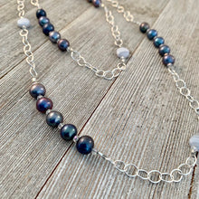Load image into Gallery viewer, Peacock Freshwater Pearls / Blue Lace Agate / Crystal / Purple Long Chain Necklace