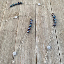 Load image into Gallery viewer, Peacock Freshwater Pearls / Blue Lace Agate / Crystal / Purple Long Chain Necklace