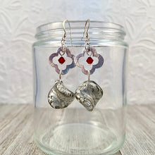 Load image into Gallery viewer, Twisted Czech Glass / Brushed Silver Flower Link / Siam Swarovski Crystal / Dangle Earrings
