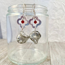 Load image into Gallery viewer, Twisted Czech Glass / Brushed Silver Flower Link / Siam Swarovski Crystal / Dangle Earrings
