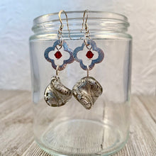 Load image into Gallery viewer, Twisted Czech Glass / Brushed Silver Flower Link / Siam Swarovski Crystal / Dangle Earrings