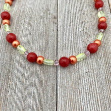 Load image into Gallery viewer, DIY Bracelet Kit with Instructions, Ruby Jade, Orange Glass Pearls, DIY Craft Kit, For Adults