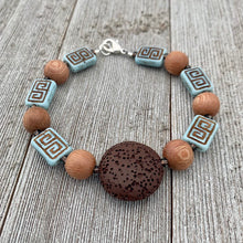 Load image into Gallery viewer, Brown Lava Bead, Czech Glass, and Wood Bead Diffuser Bracelet