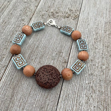 Load image into Gallery viewer, Brown Lava Bead, Czech Glass, and Wood Bead Diffuser Bracelet