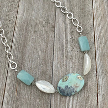 Load image into Gallery viewer, Terra Agate, White Shell, Amazonite, and Swarovski Crystal Necklace, semi precious beads, gift