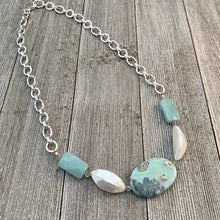 Load image into Gallery viewer, Terra Agate, White Shell, Amazonite, and Swarovski Crystal Necklace, semi precious beads, gift