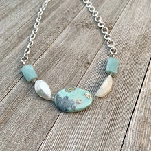 Load image into Gallery viewer, Terra Agate, White Shell, Amazonite, and Swarovski Crystal Necklace, semi precious beads, gift