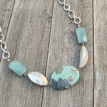 Load image into Gallery viewer, Terra Agate, White Shell, Amazonite, and Swarovski Crystal Necklace, semi precious beads, gift