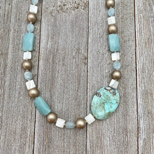 Load image into Gallery viewer, Terra Agate / Mother of Pearl / Amazonite / Aquamarine / Metallic Wood Necklace