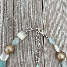 Load image into Gallery viewer, Terra Agate / Mother of Pearl / Amazonite / Aquamarine / Metallic Wood Necklace