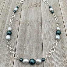 Load image into Gallery viewer, Grey Freshwater Pearls / Tahitian Swarovski Pearls / Silver Plated Chain Necklace