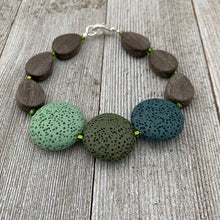 Load image into Gallery viewer, Lava and Wood Diffuser Bracelet / Teal / Forest Green / Sea Green