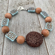 Load image into Gallery viewer, Brown Lava Bead, Czech Glass, and Wood Bead Diffuser Bracelet