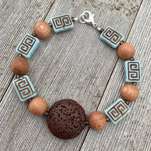 Load image into Gallery viewer, Brown Lava Bead, Czech Glass, and Wood Bead Diffuser Bracelet