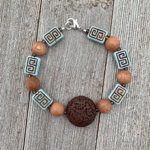 Load image into Gallery viewer, Brown Lava Bead, Czech Glass, and Wood Bead Diffuser Bracelet