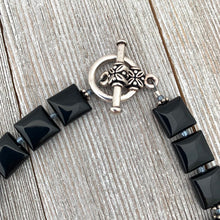 Load image into Gallery viewer, Square Onyx, Faceted Turquoise Rectangles, and Turquoise Pendant Necklace