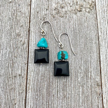 Load image into Gallery viewer, Black Onyx and Natural Turquoise Nugget Sterling Silver Earrings