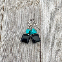 Load image into Gallery viewer, Black Onyx and Natural Turquoise Nugget Sterling Silver Earrings