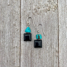 Load image into Gallery viewer, Black Onyx and Natural Turquoise Nugget Sterling Silver Earrings
