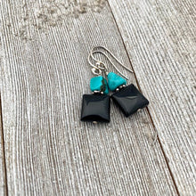Load image into Gallery viewer, Black Onyx and Natural Turquoise Nugget Sterling Silver Earrings