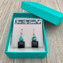 Load image into Gallery viewer, Black Onyx and Natural Turquoise Nugget Sterling Silver Earrings