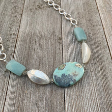 Load image into Gallery viewer, Terra Agate, White Shell, Amazonite, and Swarovski Crystal Necklace, semi precious beads, gift