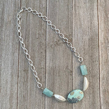 Load image into Gallery viewer, Terra Agate, White Shell, Amazonite, and Swarovski Crystal Necklace, semi precious beads, gift