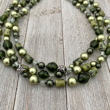 Load image into Gallery viewer, Shades of Green Multi-Strand Necklace