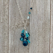 Load image into Gallery viewer, Teal Cluster Necklace with Swarovski Crystals and Pearls