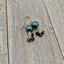 Load image into Gallery viewer, Tahitian Swarovski Pearl and Mocca Swarovski Crystal Sterling Silver Earrings